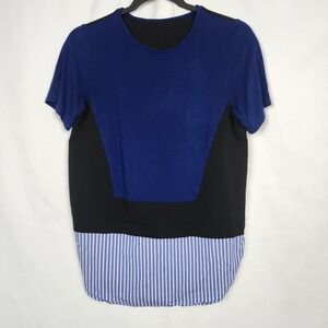 Womens Short Sleeve ColorBlock Top Size XS Blue Black and Striped‎